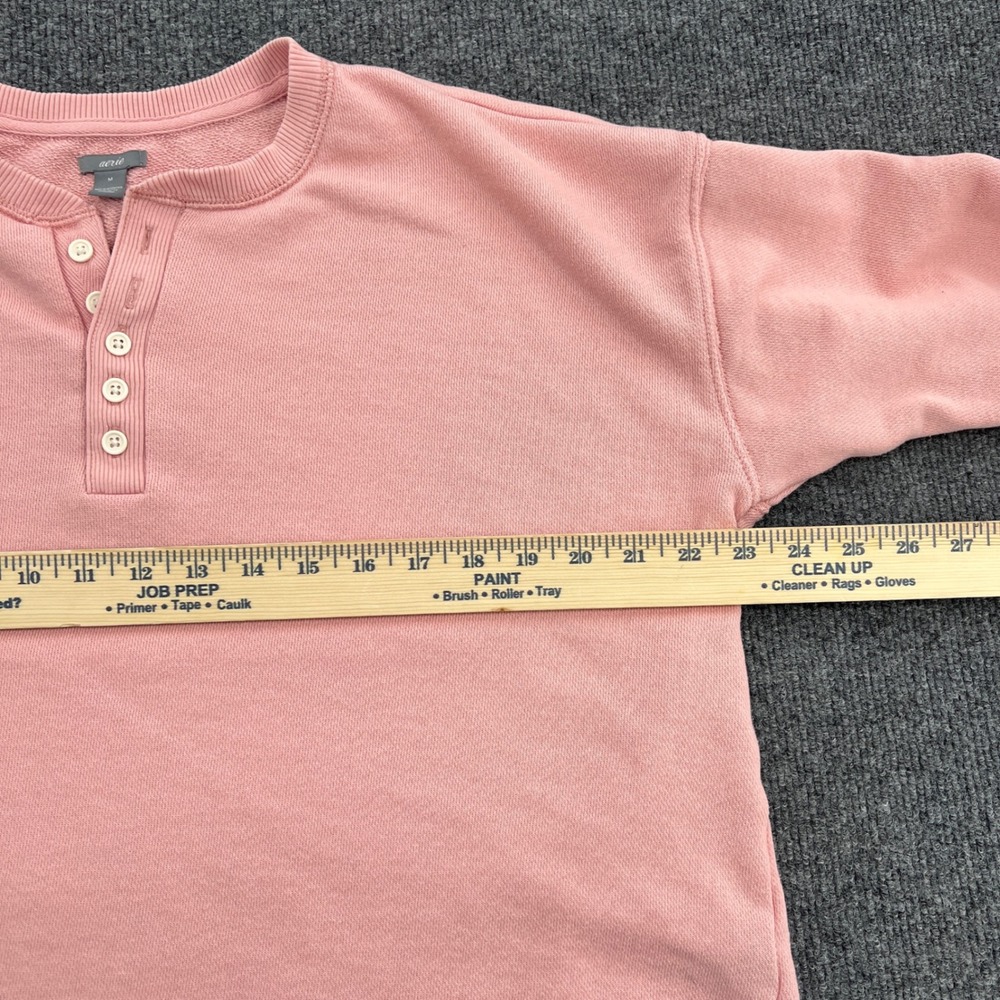 Aerie Henley Crop Sweatshirt Women Medium Pink Long Sleeve Raw Hem Comfy Lounge - Picture 5 of 8